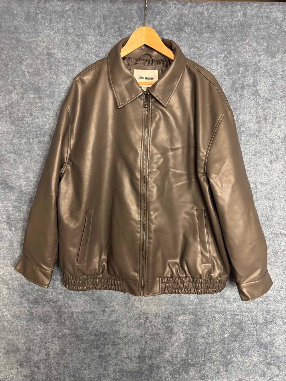 Steve Madden gray Faux Leather Bomber Jacket, Polyester